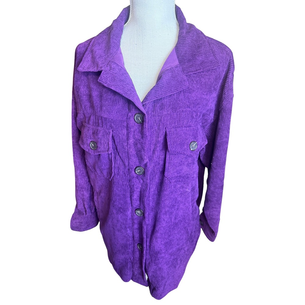 Zenana Purple Corduroy Shacket Button Down Shirt Jacket Womens Medium